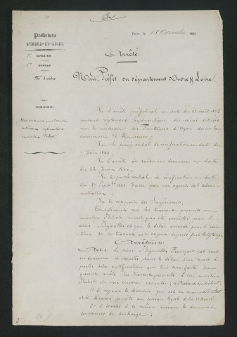 Travaux réglementaires. Réitération de la mise en demeure (18 novembre 1861)