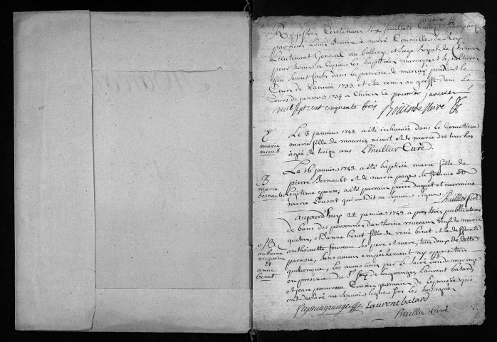 Collection du greffe. Baptêmes, mariages, sépultures, 1753
