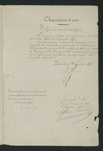 Règlement d'eau, contrôle des travaux effectués (26 novembre 1867)