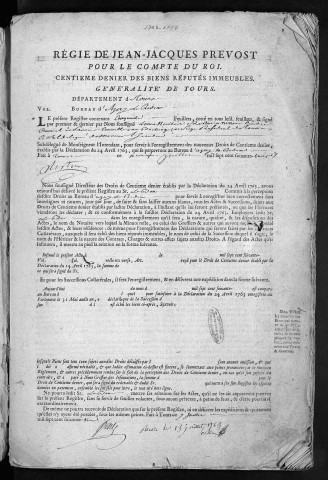 Centième denier des biens réputés immeubles (1763) et sommier des ordres de régie (1774-1778)