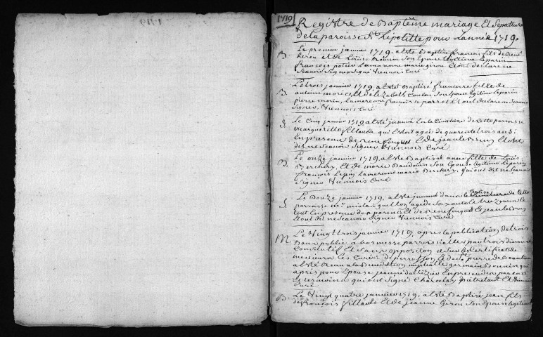 Baptêmes, mariages, sépultures, 1719