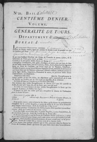 Centième denier et insinuations suivant le tarif (18 mars 1773-23 décembre 1774)