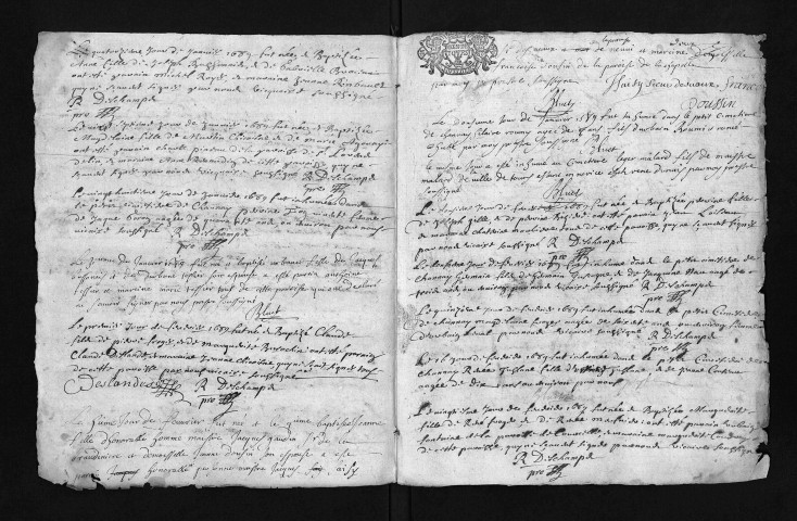 Collection du greffe. Baptêmes, mariages, sépultures, 1689 - Les années 1673-1688 sont lacunaires dans cette collection
