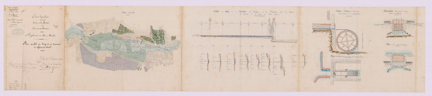 Plan, profils en long et en travers, dessins de détail (31 décembre 1874)