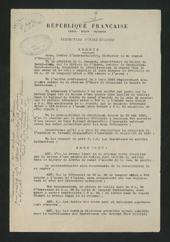 Arrêté préfectoral prescrivant des travaux (4 décembre 1911)
