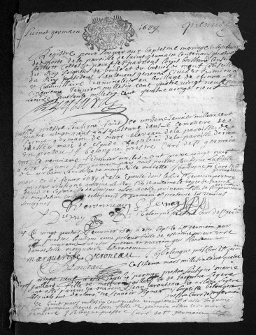 Baptêmes, mariages, sépultures, 1689 - L'année 1688 est lacunaire dans la collection du greffe