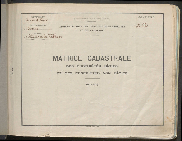 Table des comptes de la matrice. Comptes actifs personnes morales et A - Z.
