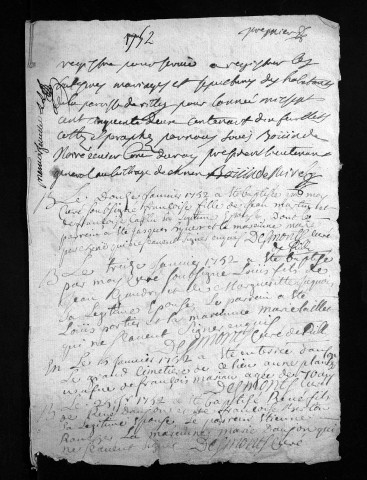 Baptêmes, mariages, sépultures, 1752