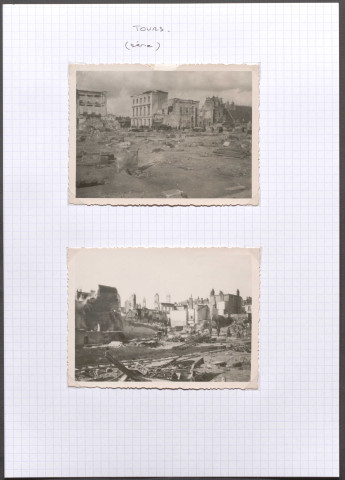 Tours (Indre-et-Loire). Rue Nationale en ruines (été 1940), où les bâtiments commencent à être arasés.