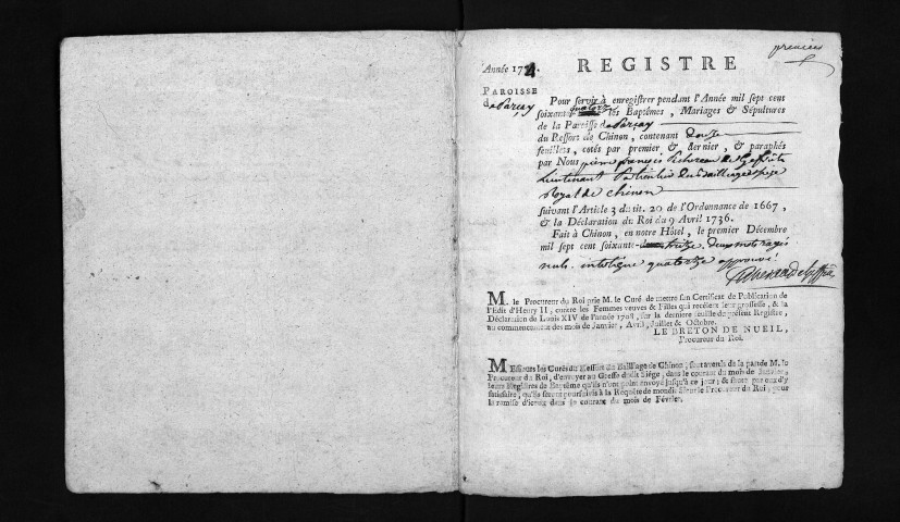 Collection du greffe. Baptêmes, mariages, sépultures, 1774