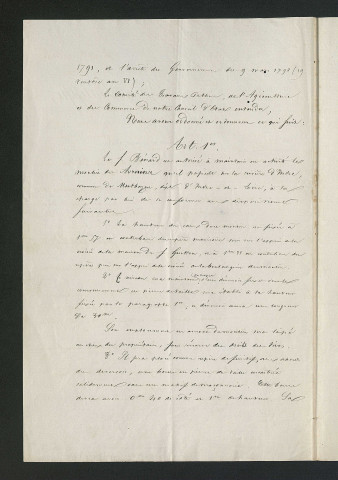 Ordonnance royale valant règlement d'eau (3 février 1840)