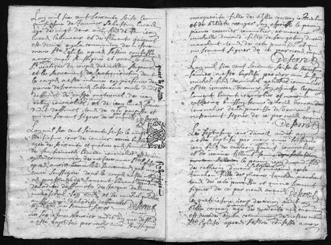 Collection communale. Baptêmes, mariages, sépultures, 1676-1715 - Les années 1679 et 1693 sont lacunaires dans cette collection