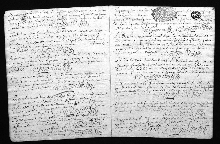Collection du greffe. Baptêmes, mariages, sépultures, 1694-4 janvier 1695 - Les années 1680-1693 sont lacunaires dans cette collection