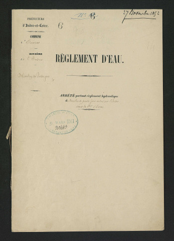 Arrêté portant règlement hydraulique (27 novembre 1852)