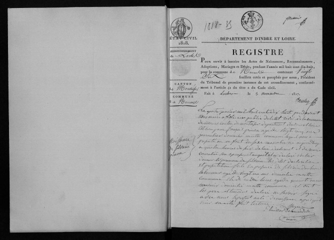 Naissances, mariages, décès, 1818-1835