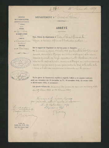 Arrêté préfectoral valant règlement d'eau (26 décembre 1889)