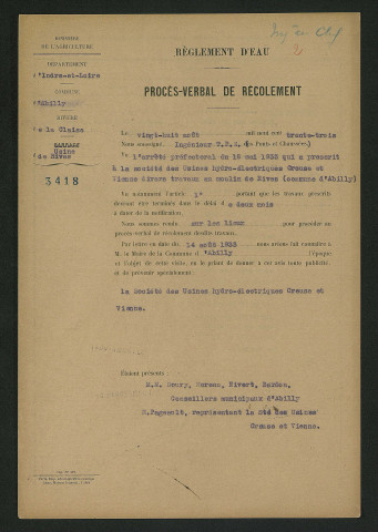 Procès-verbaux de récolement des travaux prescrits (28 août 1933)