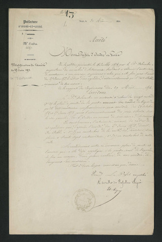 Autorisation d'exhaussement du plan de pente du radier de l'acqueduc (30 août 1854)