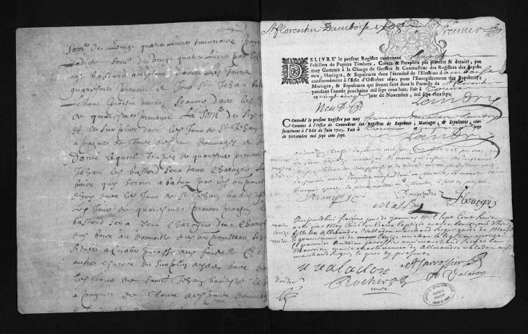 Collection du greffe. Baptêmes, mariages, sépultures, 1708 - Les années 1709-1736 sont lacunaires dans cette collection