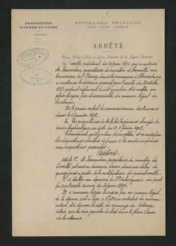 Arrêté préfectoral de mise en demeure d'exécution de travaux (5 mars 1902)