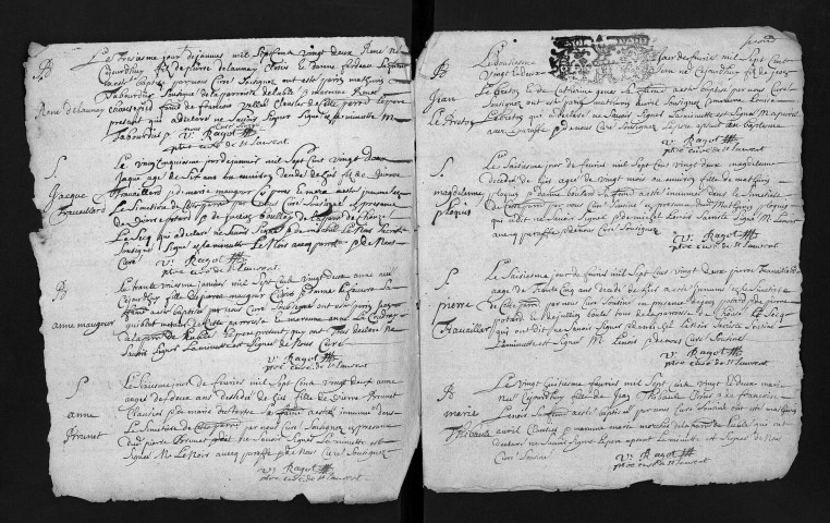 Collection du greffe. Baptêmes, mariages, sépultures, 1722-1723 - Les années 1682-1721 sont lacunaires dans cette collection