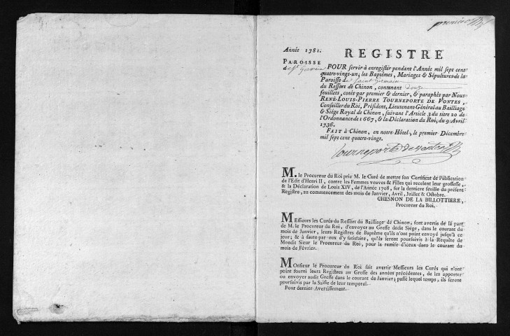 Baptêmes, mariages, sépultures, 1781