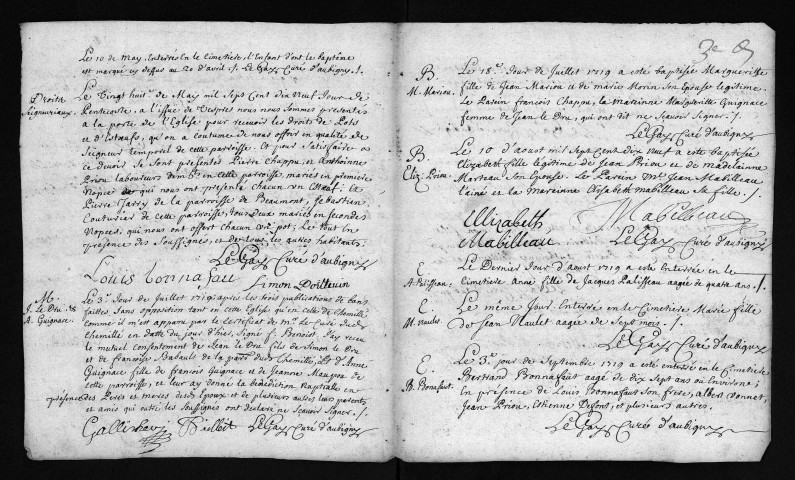 Collection du greffe. Baptêmes, mariages, sépultures, 1719