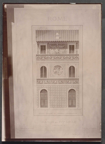 Terracine. Façade d'une maison du 16ème siècle : photographie d'un dessin de Benjamin Chaussemiche :