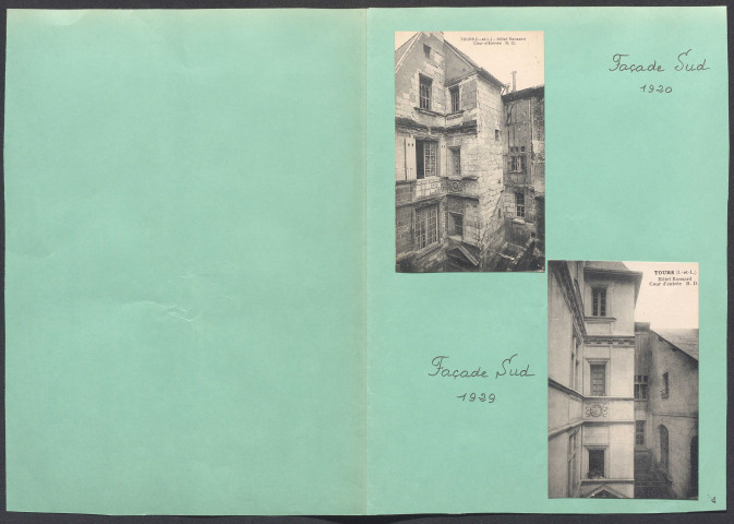 Façade sud de l'hôtel Ronsard cour d'entrée 1920 ; façade sud de l'hôtel Ronsard cour d'entrée 1929.