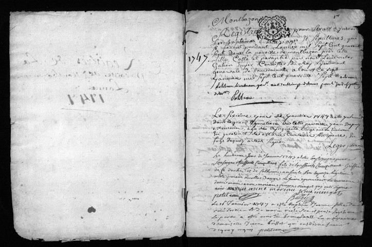 Collection du greffe. Baptêmes, mariages, sépultures, 1747