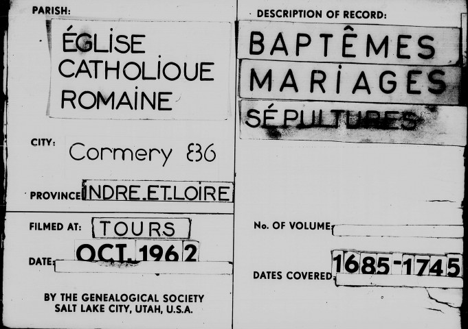 Collection du greffe. Baptêmes, mariages, sépultures, 1685-1712 - Numérisation des microfilms réalisée à partir de la collection du greffe ; les années 1690-1691 sont lacunaires dans cette collection