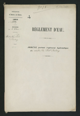 Arrêté portant règlement hydraulique du moulin du Petit Paulmy (4 janvier 1862)