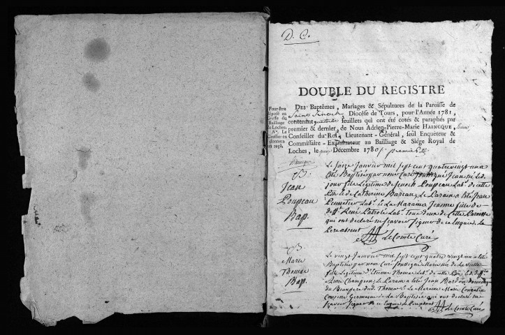 Baptêmes, mariages, sépultures, 1781