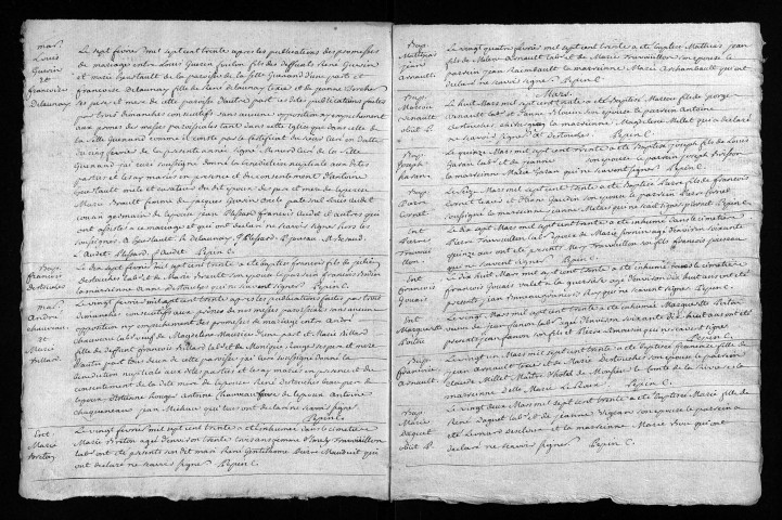 Collection du greffe. Baptêmes, mariages, sépultures, 1730