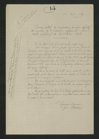 Procès-verbal de vérification (26 août 1889)