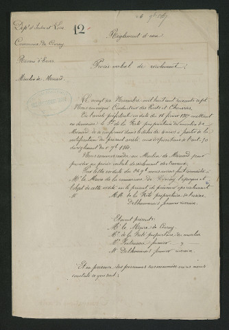 Règlement d'eau, contrôle des travaux effectués (26 novembre 1867)