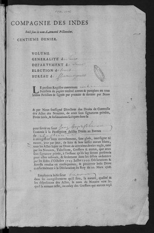 Centième denier et insinuations suivant le tarif (4 juillet 1720 -17 septembre 1726)