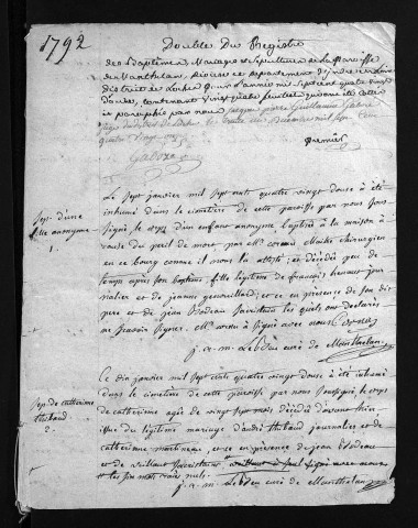 Collection du greffe. Baptêmes, mariages, sépultures, 1792