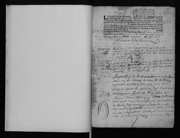 Collection communale. Baptêmes, mariages, sépultures, 1701-1715 - Lacune : 1714-1715