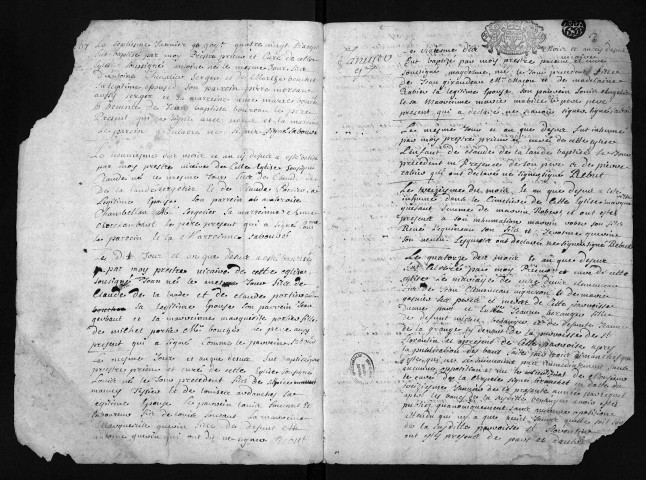 Collection du greffe. Baptêmes, mariages, sépultures, 1697