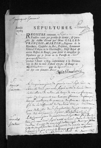 Collection du greffe. Sépultures, 1763