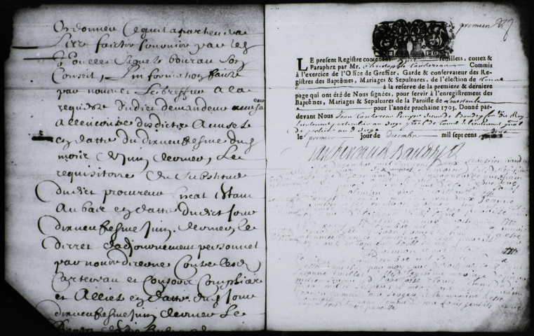 Collection communale. Baptêmes, mariages, sépultures, 1704