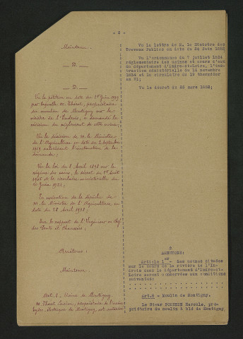 Arrêté préfectoral valant règlement d'eau (25 octobre 1928)