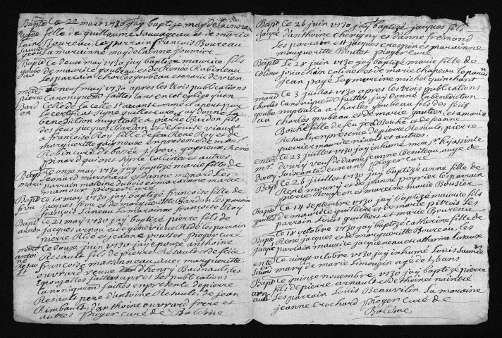 Collection du greffe. Baptêmes, mariages, sépultures, 1730 - L'année 1729 est lacunaire dans cette collection