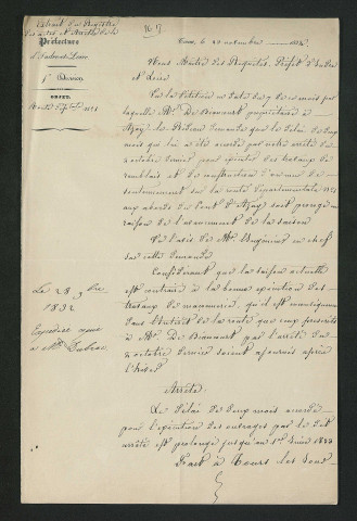 Arrêté préfectoral prolongeant le délais accordé pour travaux dans l'arrêté du 2 octobre (23 novembre 1832)