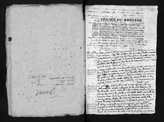 Collection du greffe. Baptêmes, mariages, sépultures, 1761