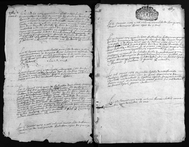 Baptêmes, mariages, sépultures, 1707