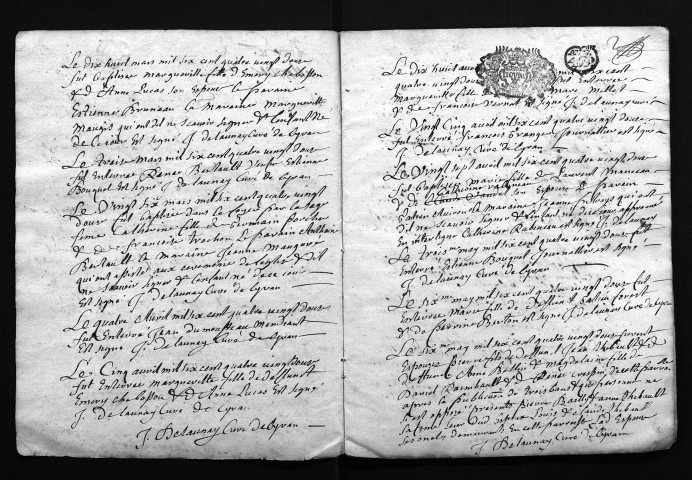 Collection du greffe. Baptêmes, mariages, sépultures, 1692 - Les années 1689-1691 sont lacunaires dans cette collection