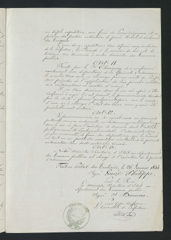 Règlement d'eau modifiant le règlement du 12 juillet 1842 (26 janvier 1844)