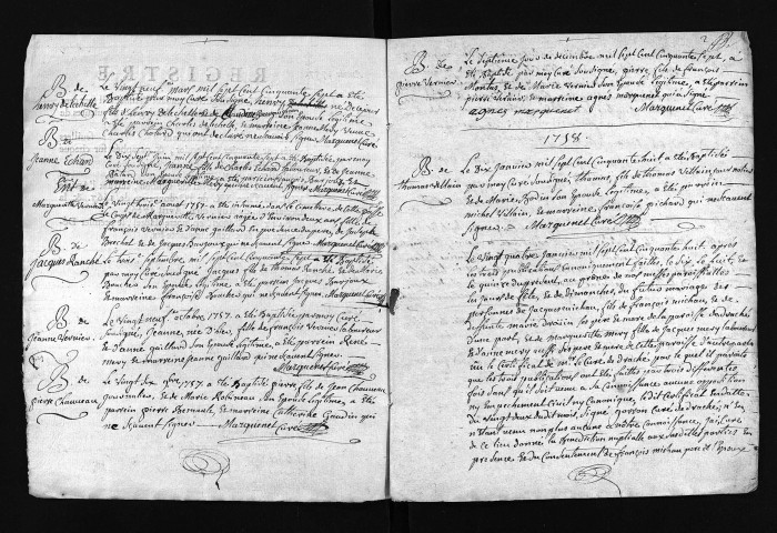 Collection du greffe. Baptêmes, mariages, sépultures, 1757-30 janvier 1758